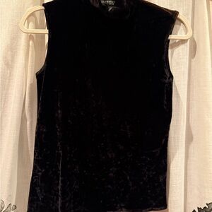 Sleeveless Mock Neck Velvet Tank Top - Black